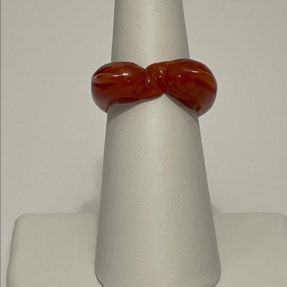 Kissing Dolphins Ring In Genuine  Red Jadeite Jade